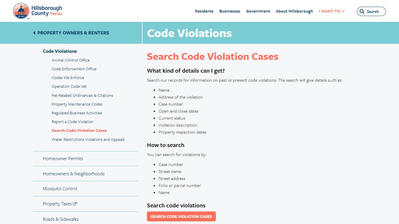 Hillsborough County - Search Code Violation Cases